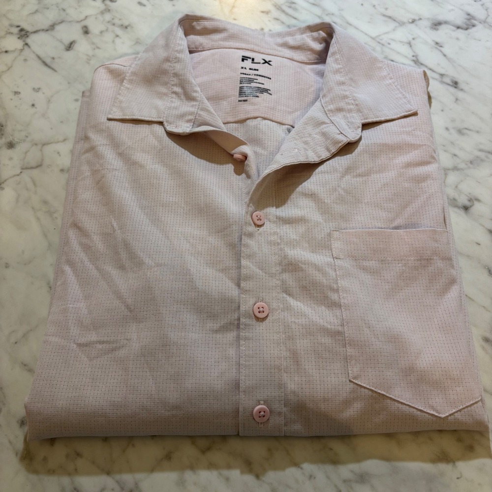 FLX Urban Commuter Mens XL Slim Pink Micro Grid Stretch Button Down Shirt